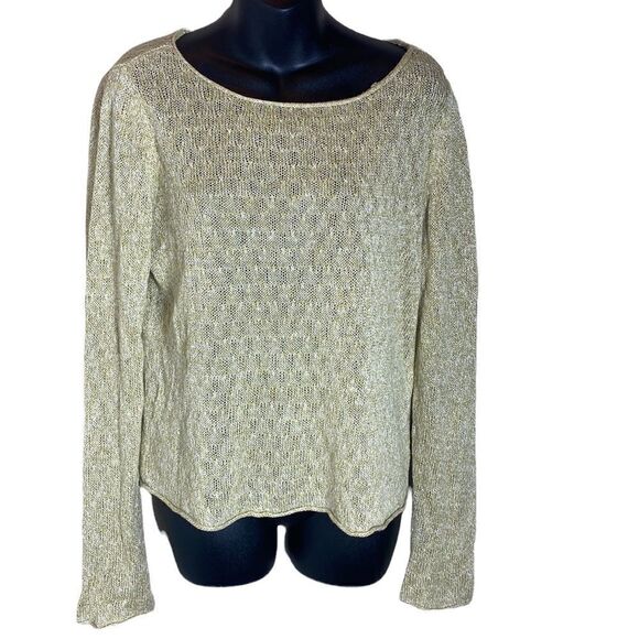 Eileen fisher sweater open knit linen yellow/white medium capsule sustainable - Picture 1 of 5